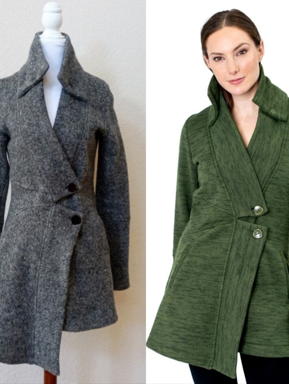 Naturevsfurture wool blend asymmetric button-front gray sweater jacket